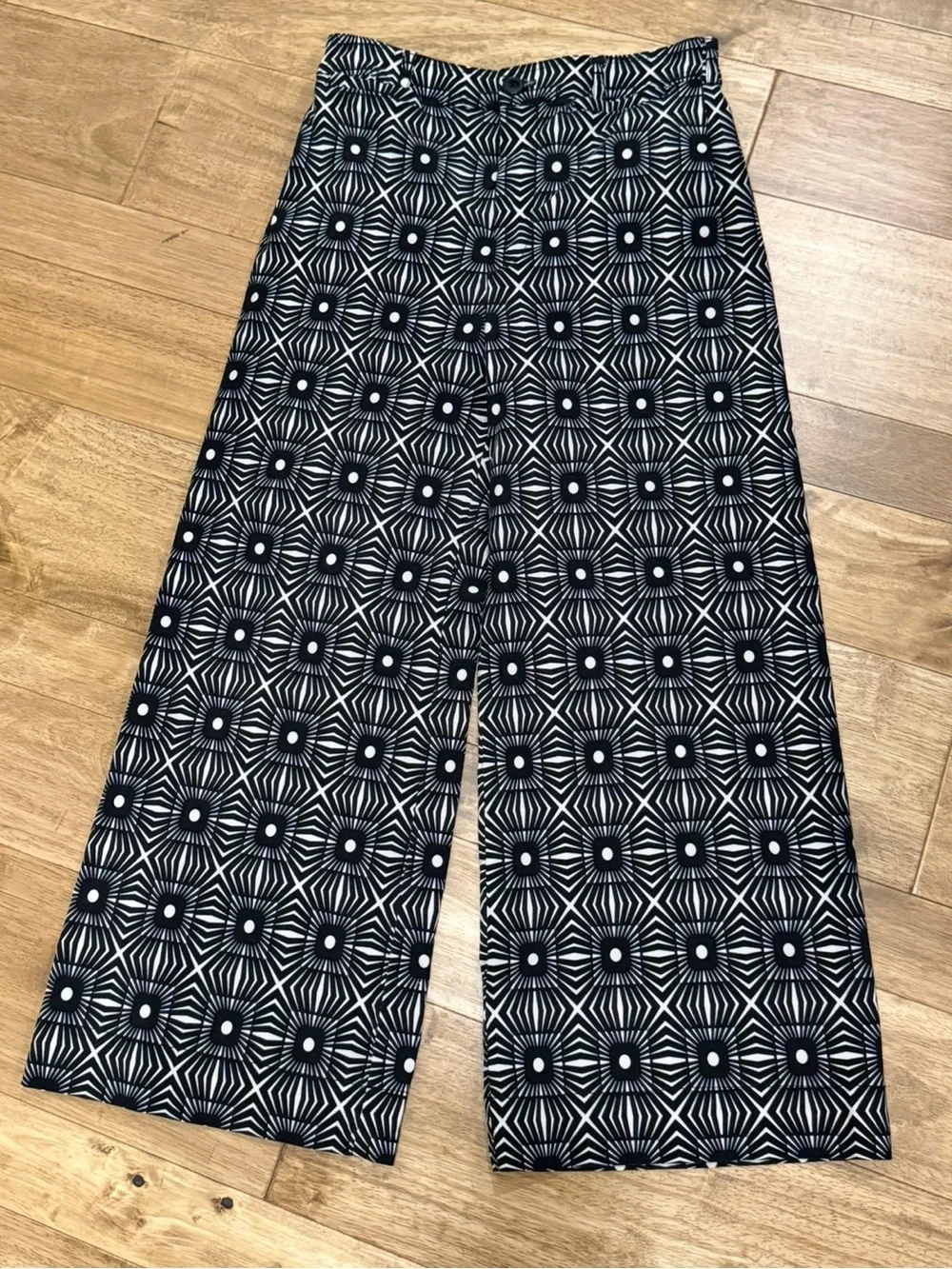 Anthropologie Maeve The Ettie High-Rise Crop Wide-Leg Pants In Geometric Print - Picture 5 of 16